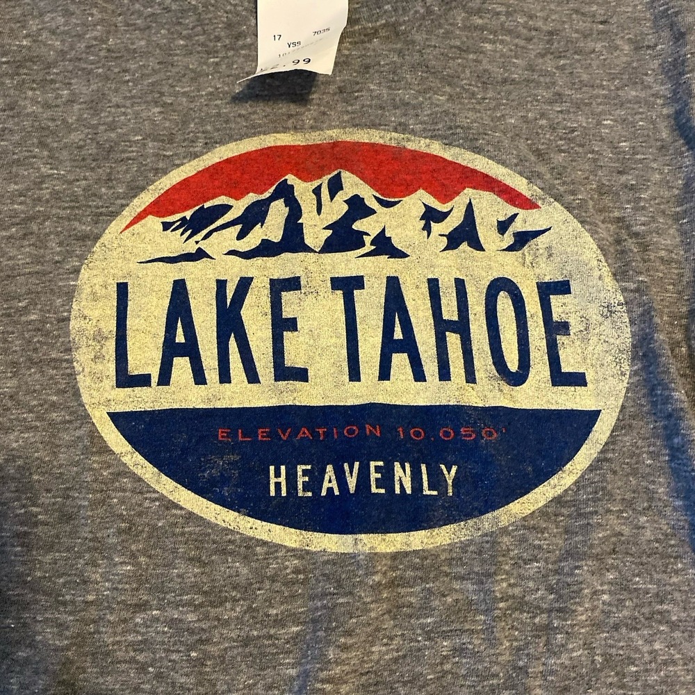 NWT Lake Tahoe Blue 84 Youth Sz Med Gray T-shirt Ski Snow 90's Retro Heaven